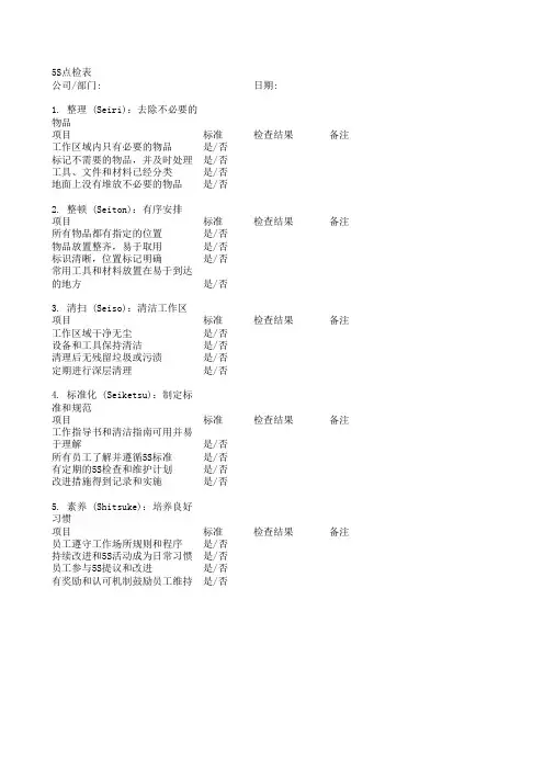 5S点检表模板