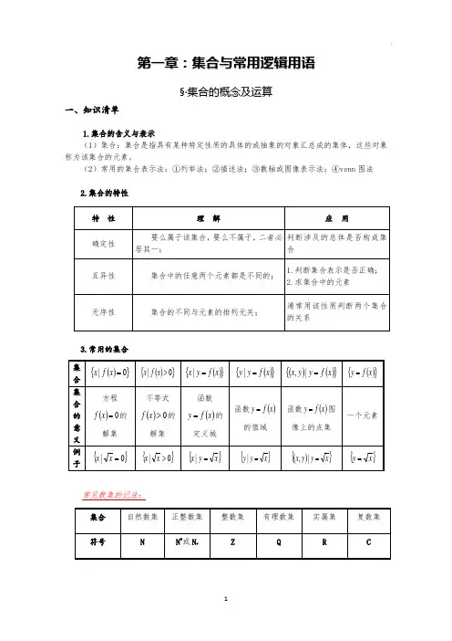 集合与常用逻辑用语(高三复习、教案)