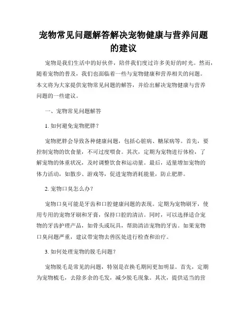 宠物常见问题解答解决宠物健康与营养问题的建议
