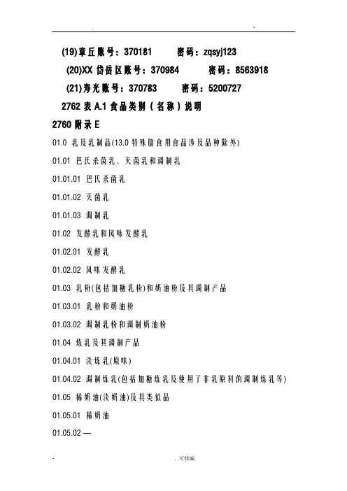 食品分类名称及分类名称