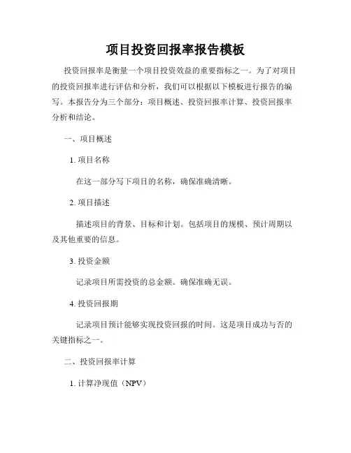 项目投资回报率报告模板
