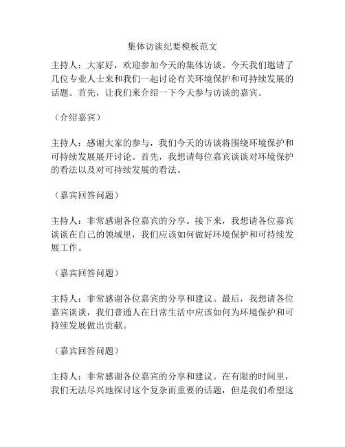 集体访谈纪要模板范文