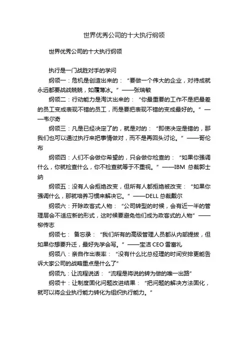 世界优秀公司的十大执行纲领