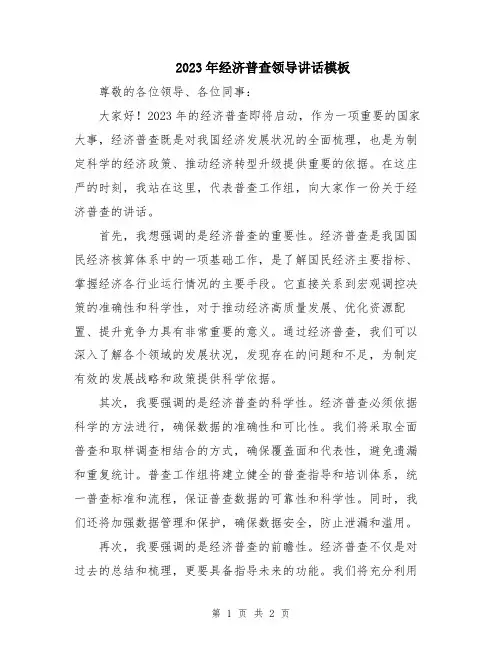 2023年经济普查领导讲话模板