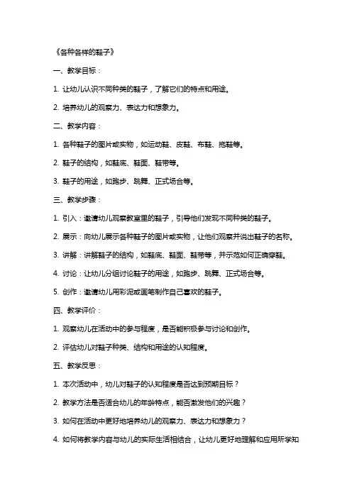 幼儿园大班社会详案教案《各种各样的鞋子》含反思