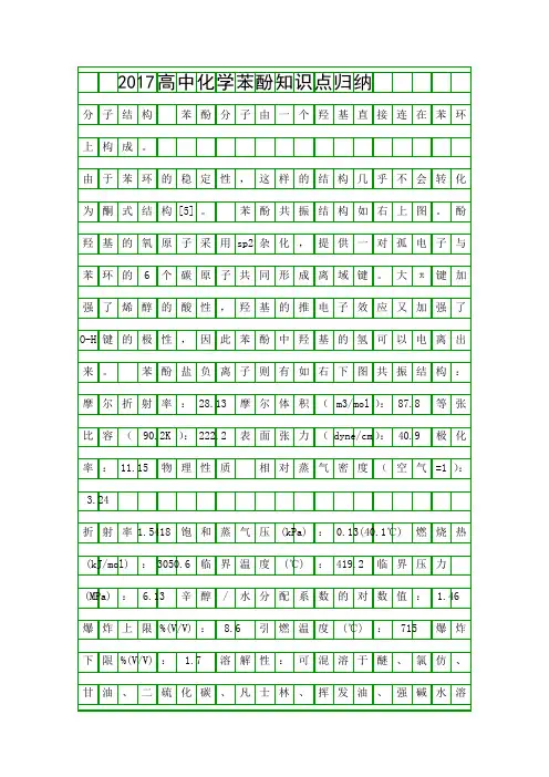 2017高中化学苯酚知识点归纳
