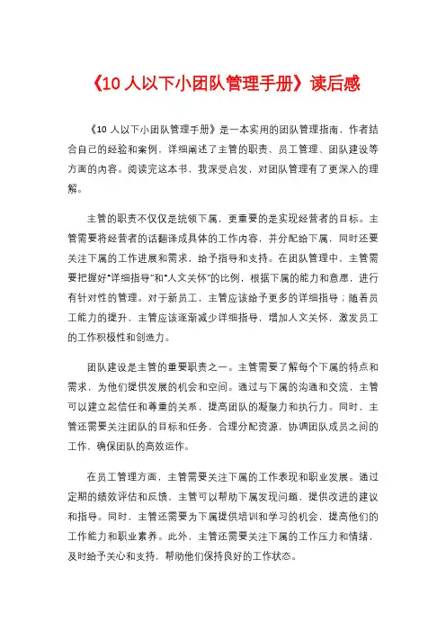 《10人以下小团队管理手册》读后感
