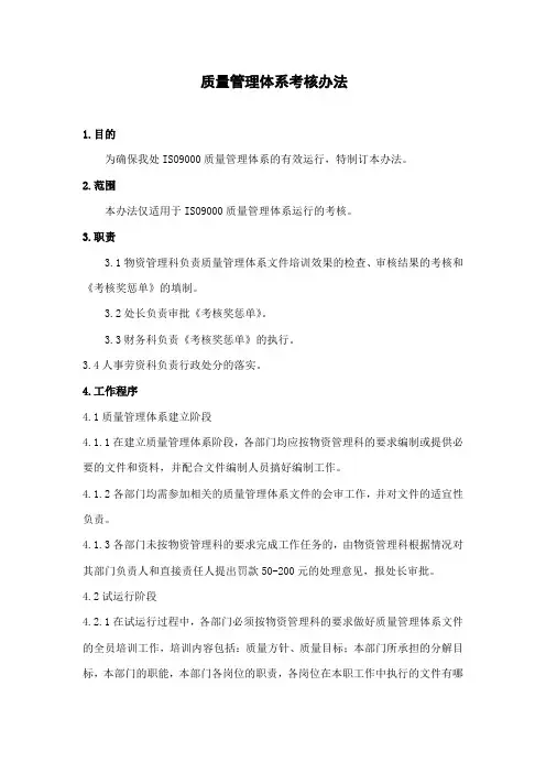 质量管理体系考核办法