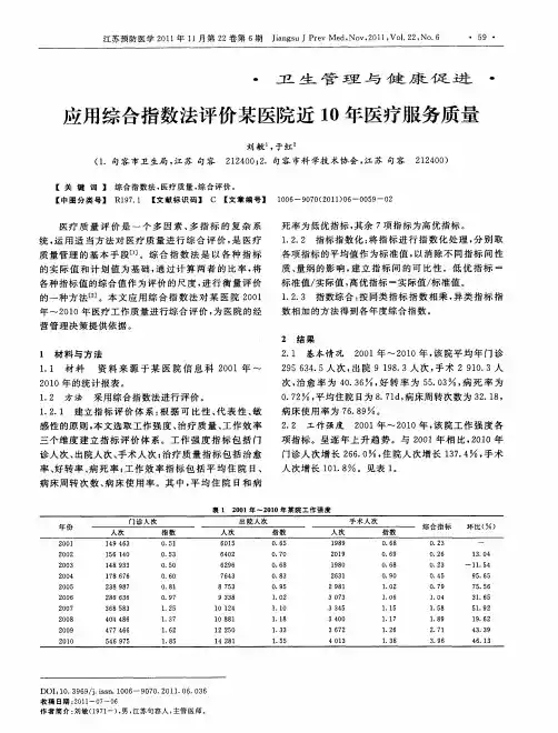 应用综合指数法评价某医院近10年医疗服务质量