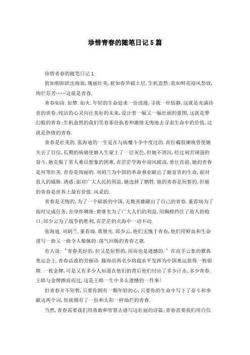 珍惜青春的随笔日记5篇