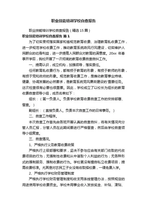 职业技能培训学校自查报告