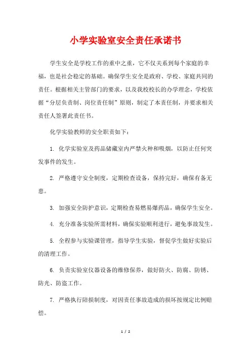 小学实验室安全责任承诺书