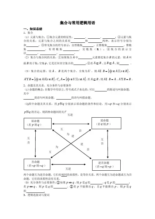 集合与常用逻辑用语知识点