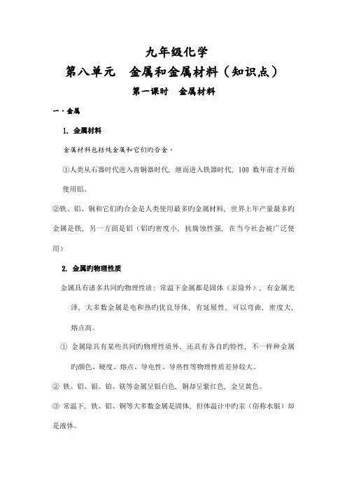2023年金属和金属材料知识点汇总