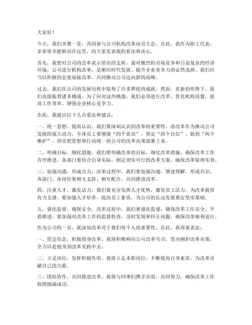 公司机构改革发言稿范文