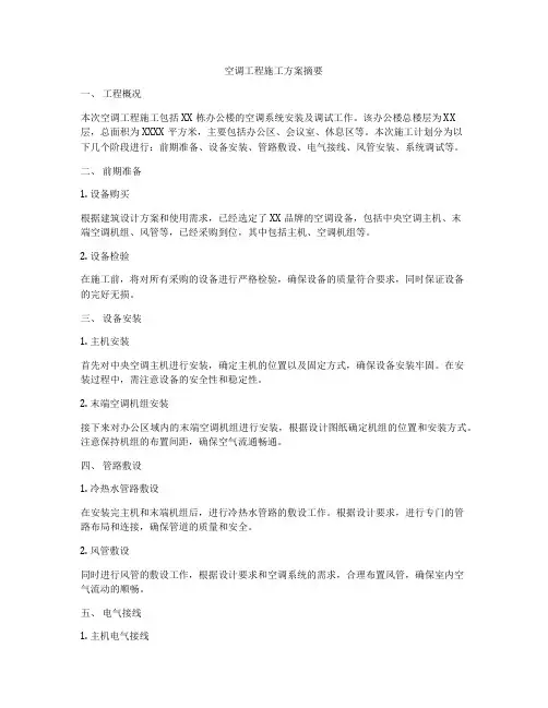 空调工程施工方案摘要