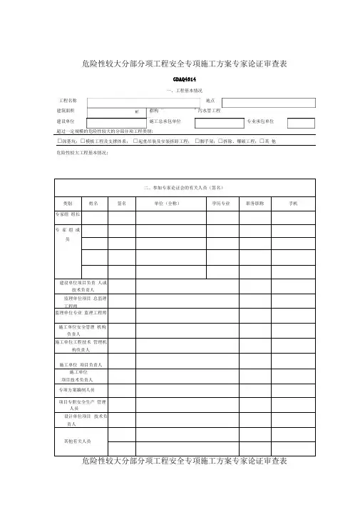 危险性较大分部分项工程安全专项施工方案专家论证审查表