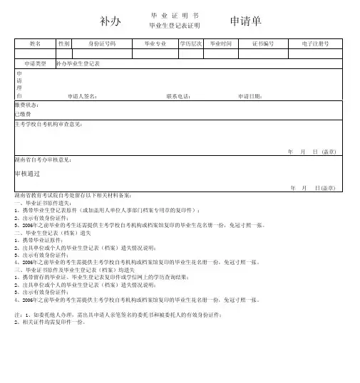 补办申请单(空白模板)