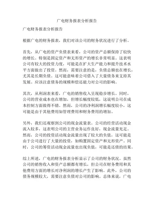 广电财务报表分析报告
