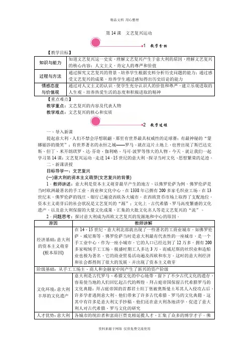 新人教部编版初中历史九年级上册精品教案14. 文艺复兴运动