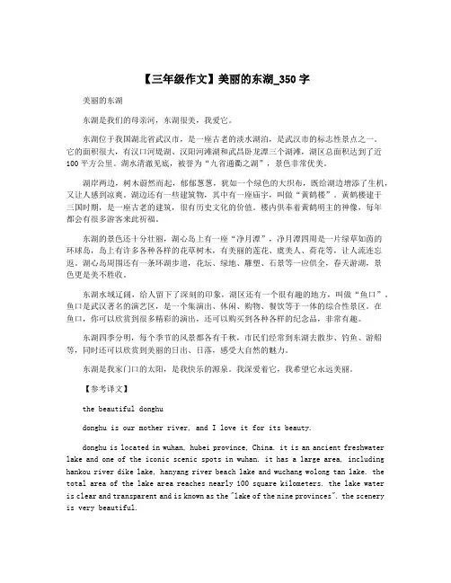 【三年级作文】美丽的东湖_350字