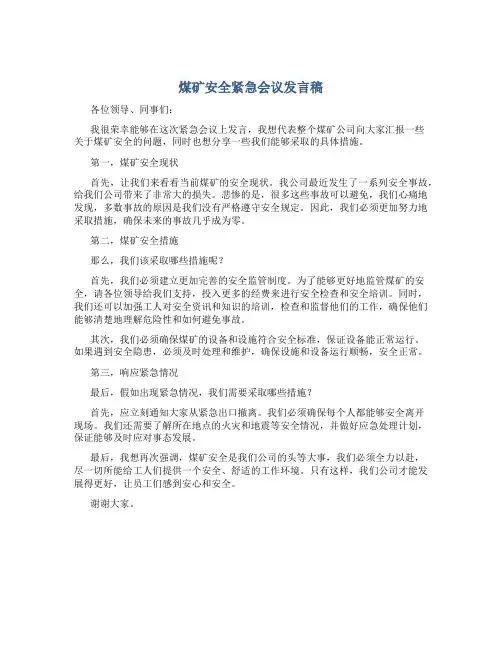 煤矿安全紧急会议发言稿