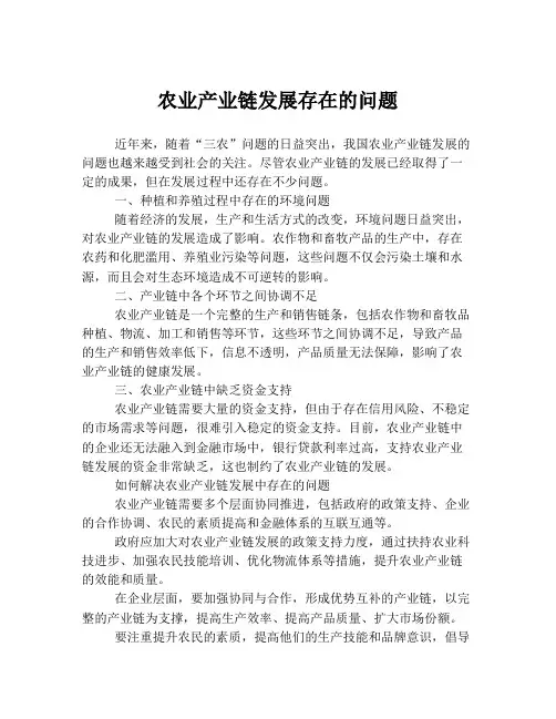 农业产业链发展存在的问题