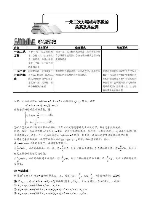 初中数学 一元二次方程根与系数的关系