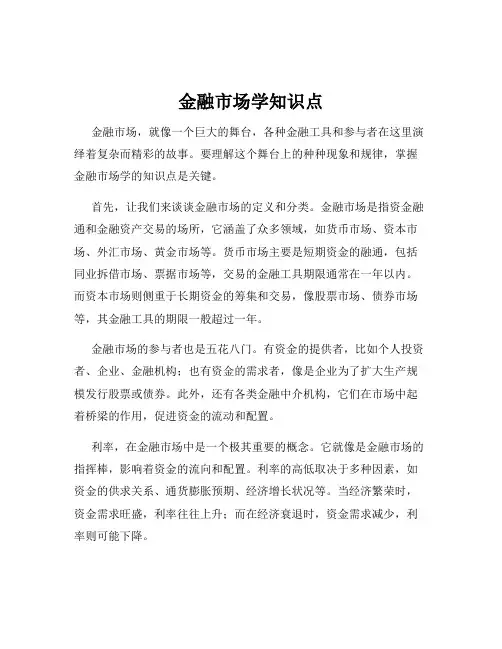 金融市场学知识点