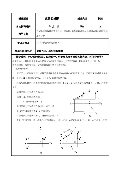 直线的投影