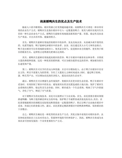 浅谈稻鸭共生的优点及生产技术