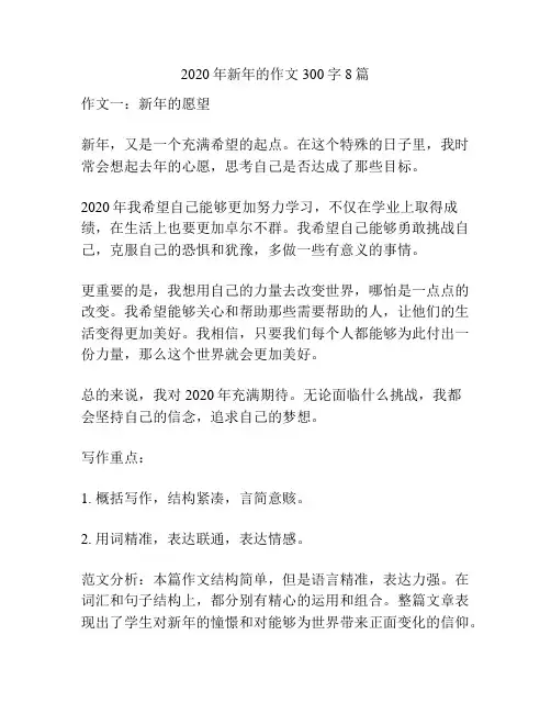 2020年新年的作文300字8篇