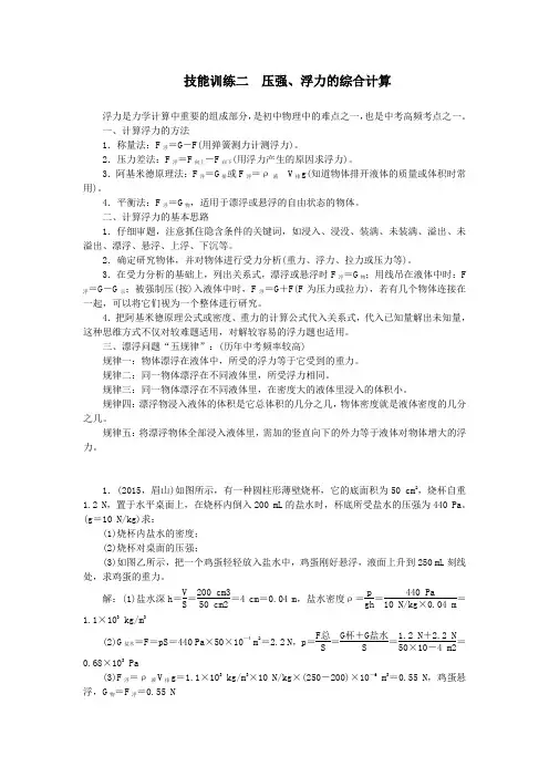 (全国通用)中考物理总复习技能训练二压强、浮力的综合计算