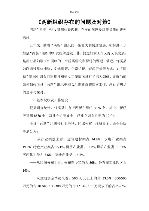 《两新组织存在的问题及对策》