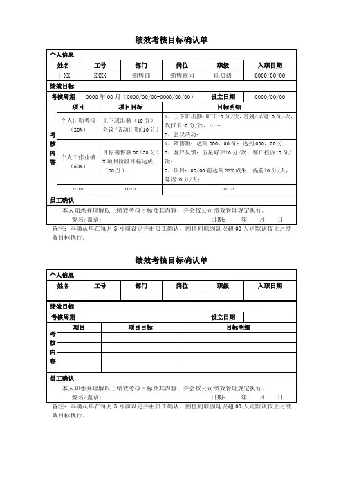 绩效考核目标确认单