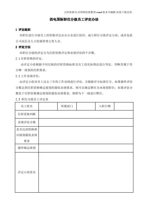 XX公司职位分级员工评定办法