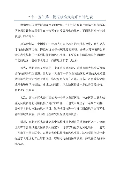 “十二五”第二批拟核准风电项目计划表