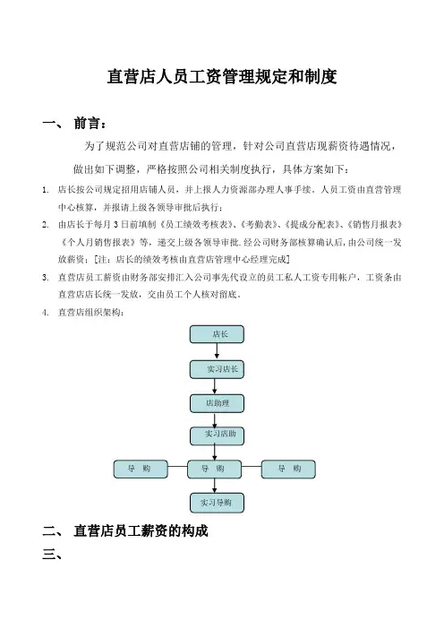 XX品牌直营店员工薪资制度