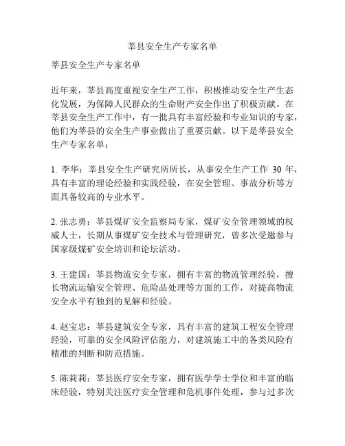 莘县安全生产专家名单