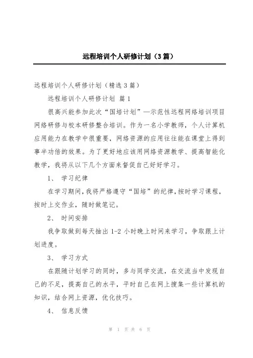 远程培训个人研修计划(3篇)