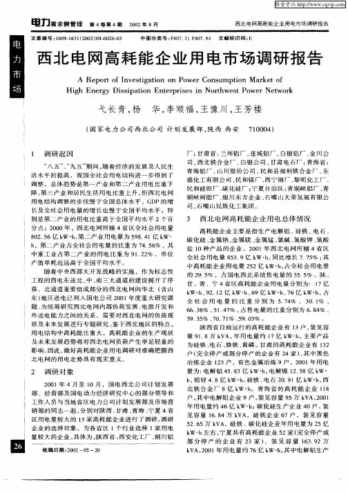西北电网高耗能企业用电市场调研报告