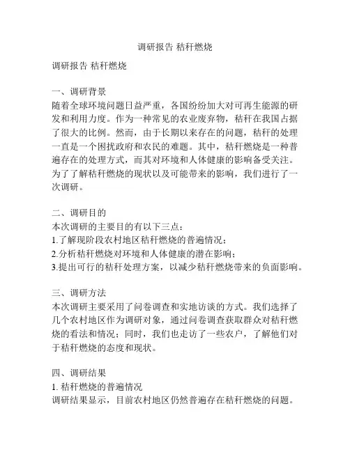 调研报告 秸秆燃烧