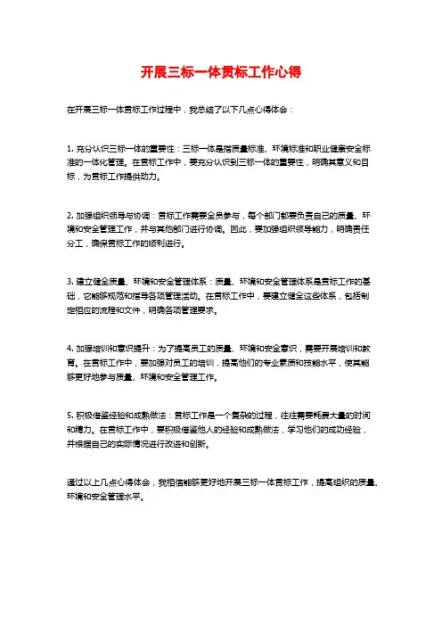 开展三标一体贯标工作心得