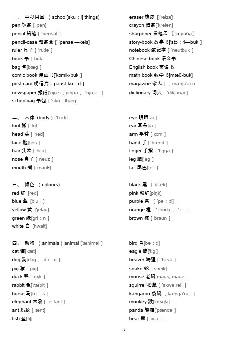 初中英语单词大全分类(带音标)