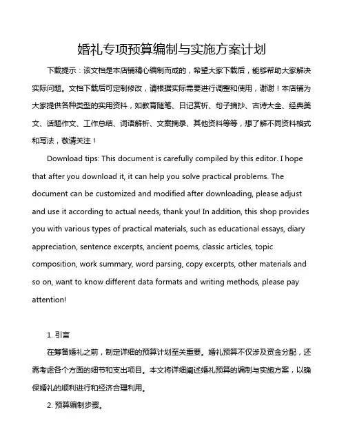 婚礼专项预算编制与实施方案计划