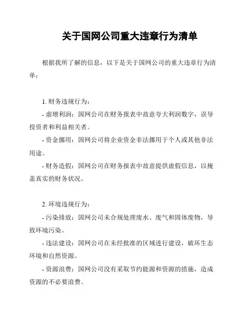 关于国网公司重大违章行为清单