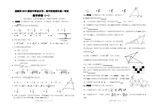 曲靖市2019届初中学业水平、高中阶段招生统一数学试卷(一)