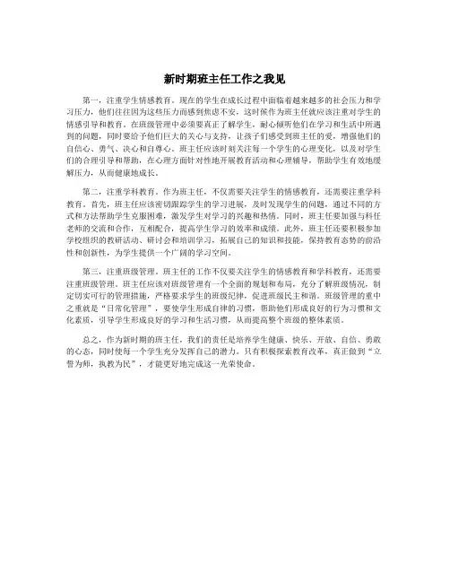 新时期班主任工作之我见