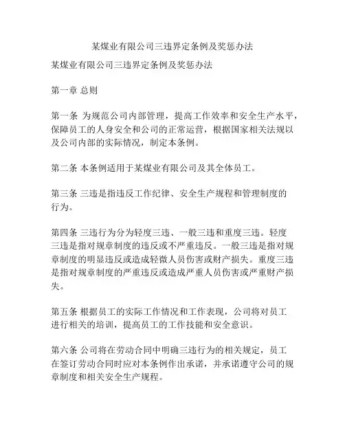 某煤业有限公司三违界定条例及奖惩办法