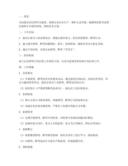 企业酒驾专项治理方案